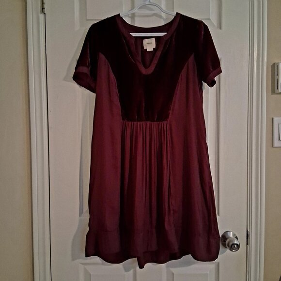 Anthropologie Maeve Women's Size Small Plum Burgundy Velvet Tunic Dress - Picture 2 of 15